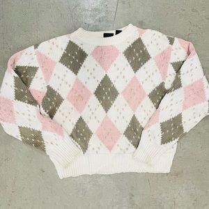 vintage 90s preppy pink and green argyle sweater!
